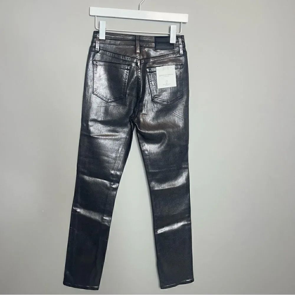 Jonathan Simkhai Rae High Rise Jeans in Coated Metallic NWT - Picture 5 of 9